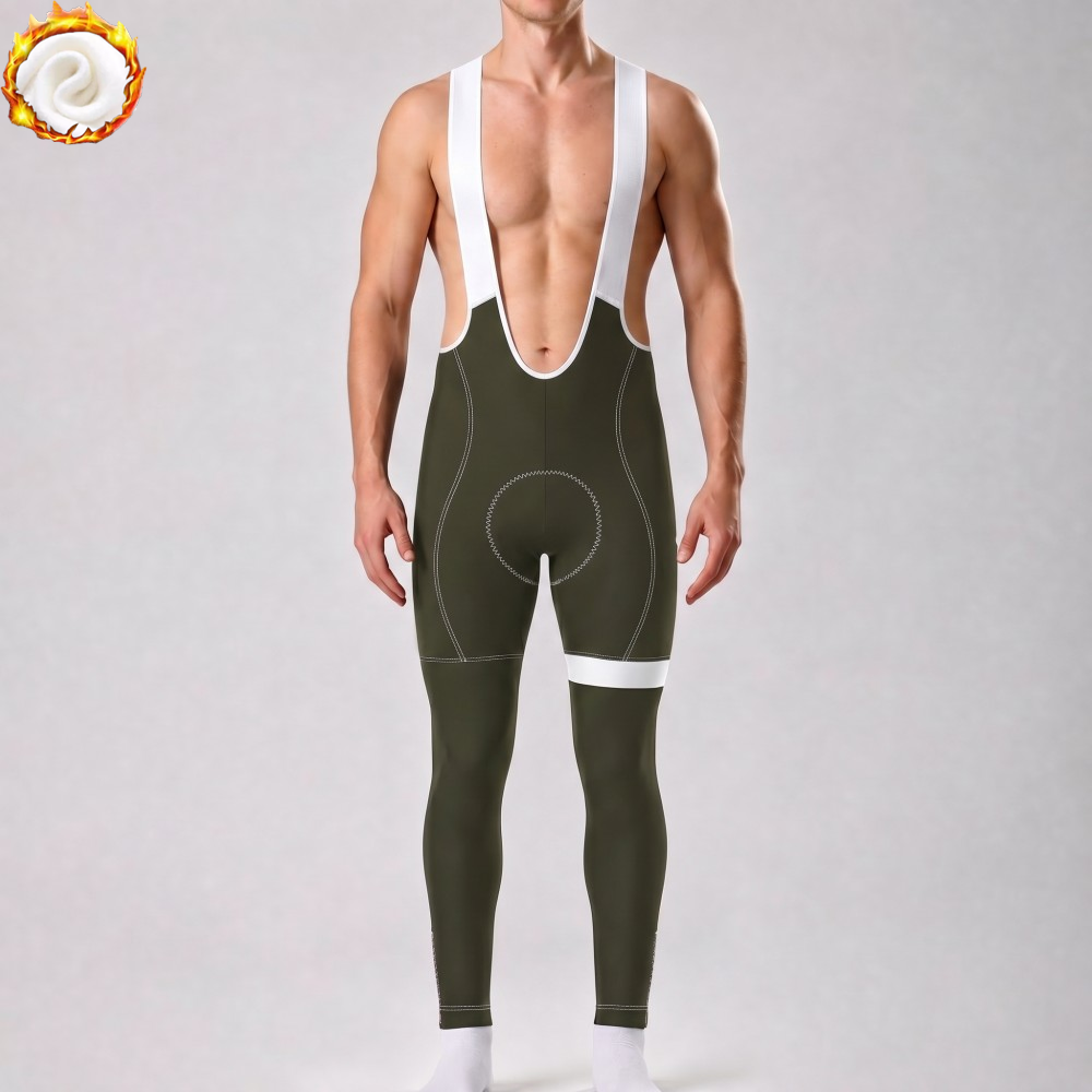 Army Green Fleece Bib Cycling Pants