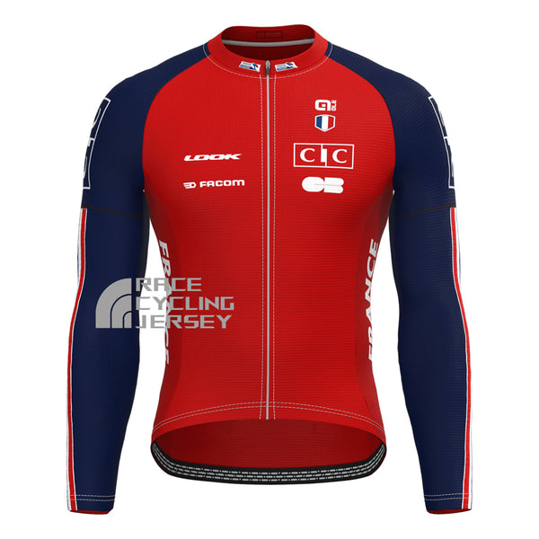 France Red Long Sleeves Cycling Jersey