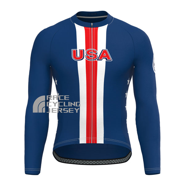 USA Blue Long Sleeves Cycling Jersey