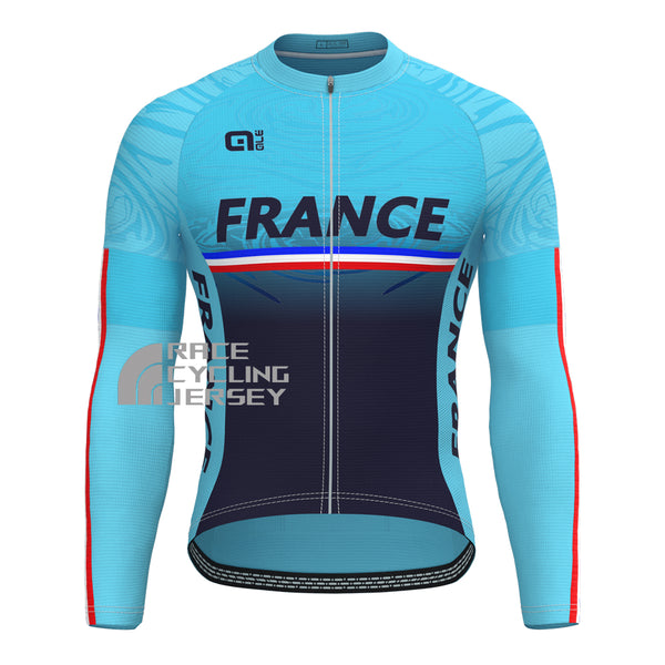 France Deep Blue Long Sleeves Cycling Jersey