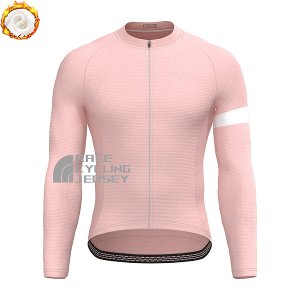 Macaron Pink Fleece Long Cycling Jersey