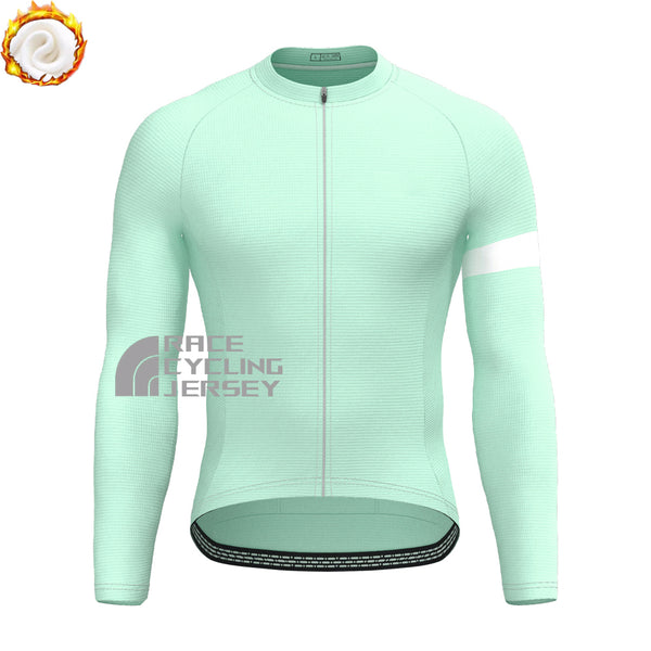 Macaron Green Fleece Long Cycling Jersey