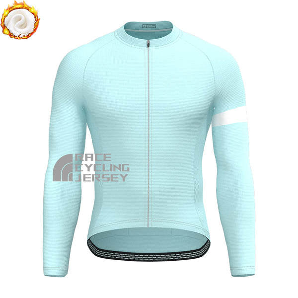 Glacier Blue Fleece Long Cycling Jersey