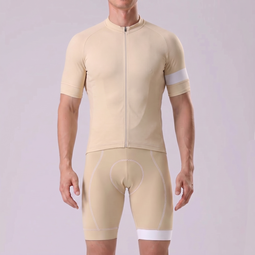 Light Khaki Short Sleeves Cycling Kits