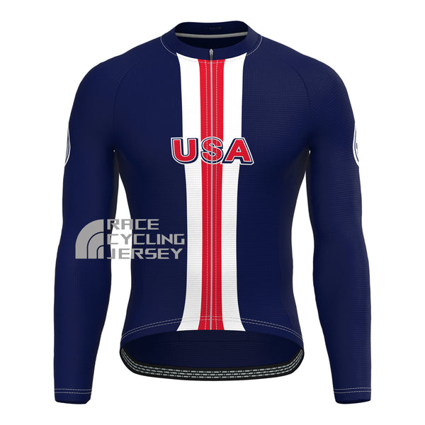 United States Blue Long Sleeves Cycling Jersey