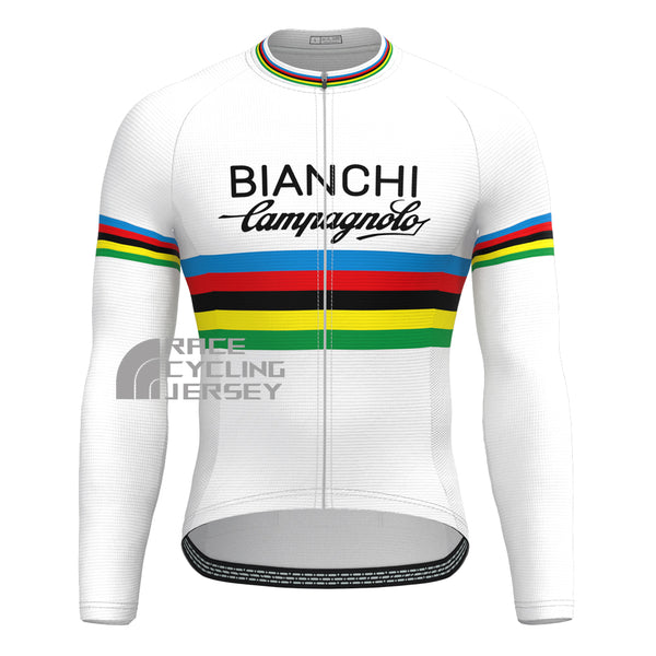 Stripes White Bianchi Long Sleeves Cycling Jersey