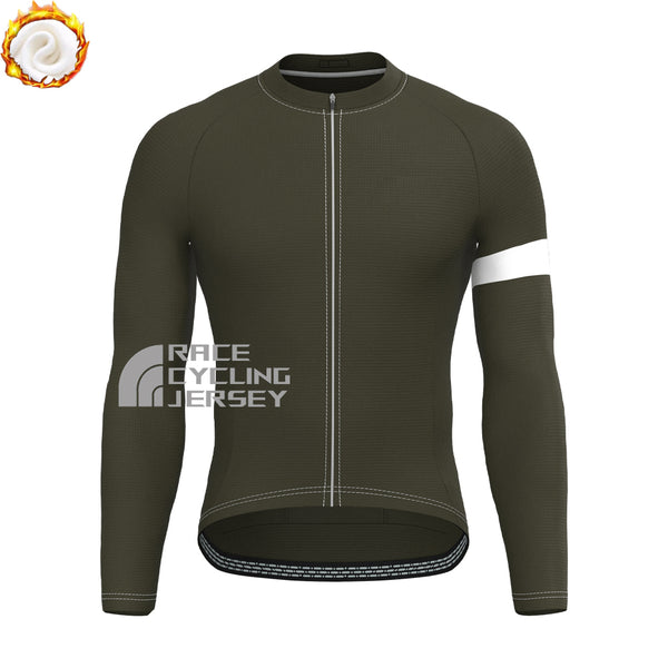 Army Green Fleece Long Cycling Jersey