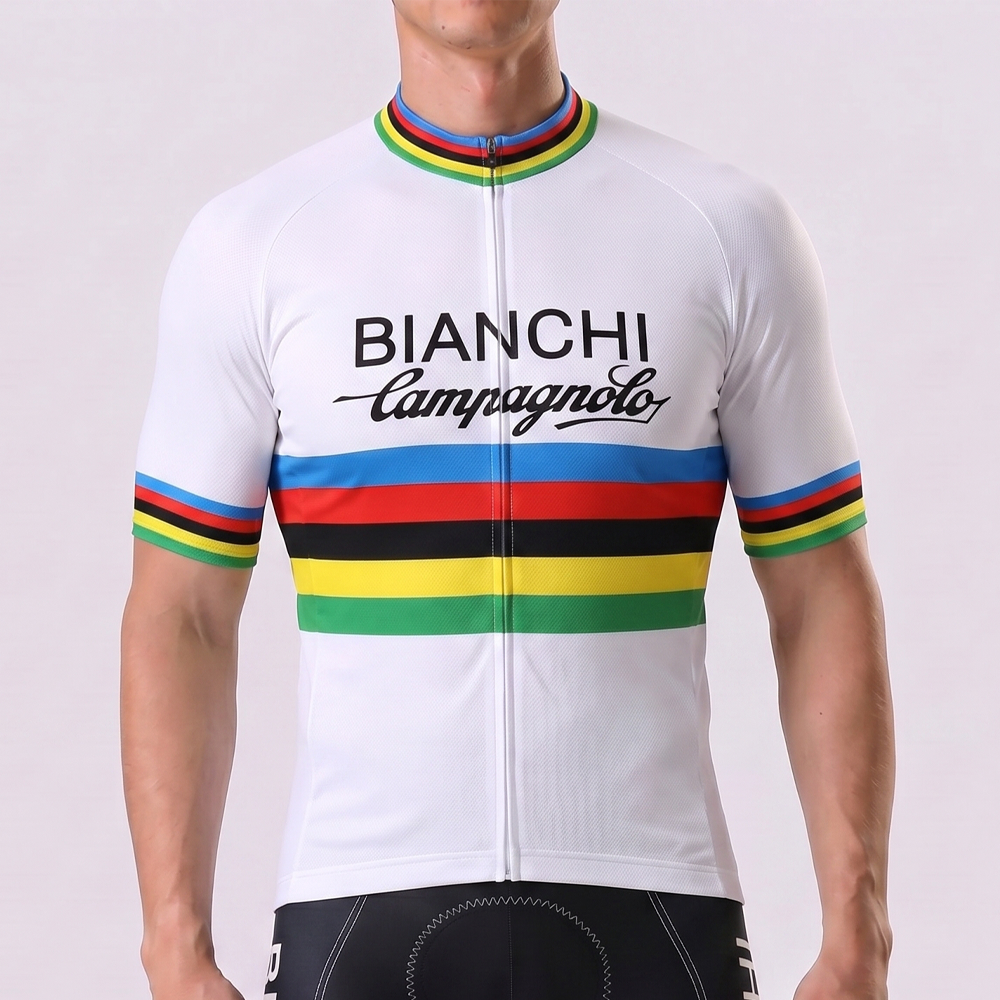 Stripes White Bianchi Short Sleeves Cycling Jersey