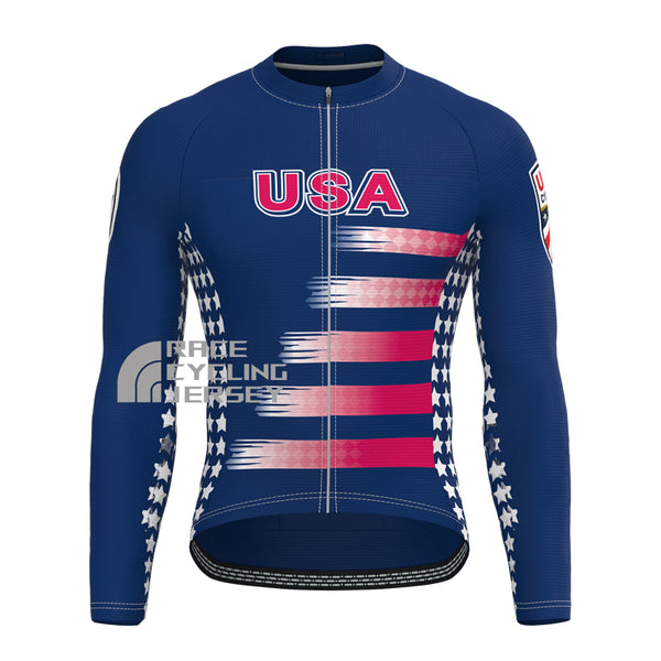 USA Stripes Long Sleeves Cycling Jersey