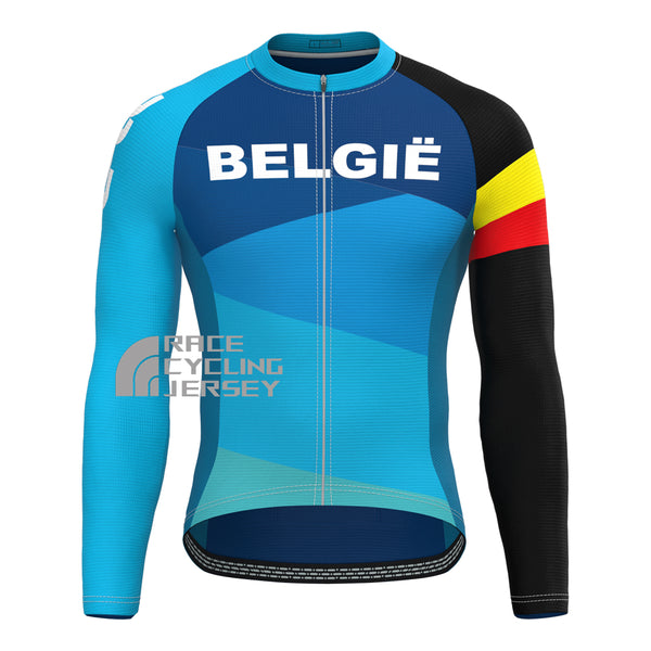 Belgium Blue Long Sleeves Cycling Jersey