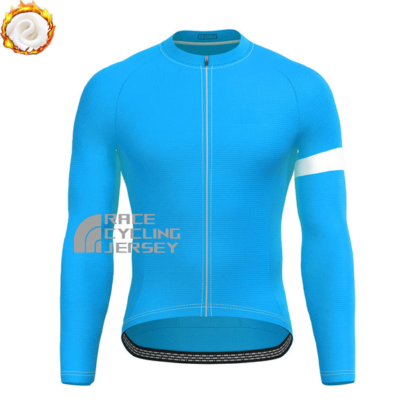 Macaron Blue Fleece Long Cycling Jersey