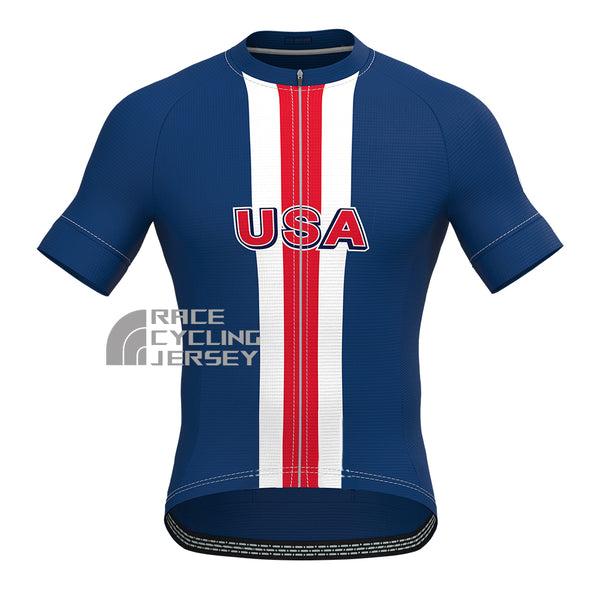 USA Blue Short Sleeves Cycling Jersey