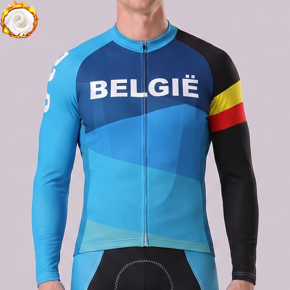 Belgium Blue Fleece Long Cycling Jersey