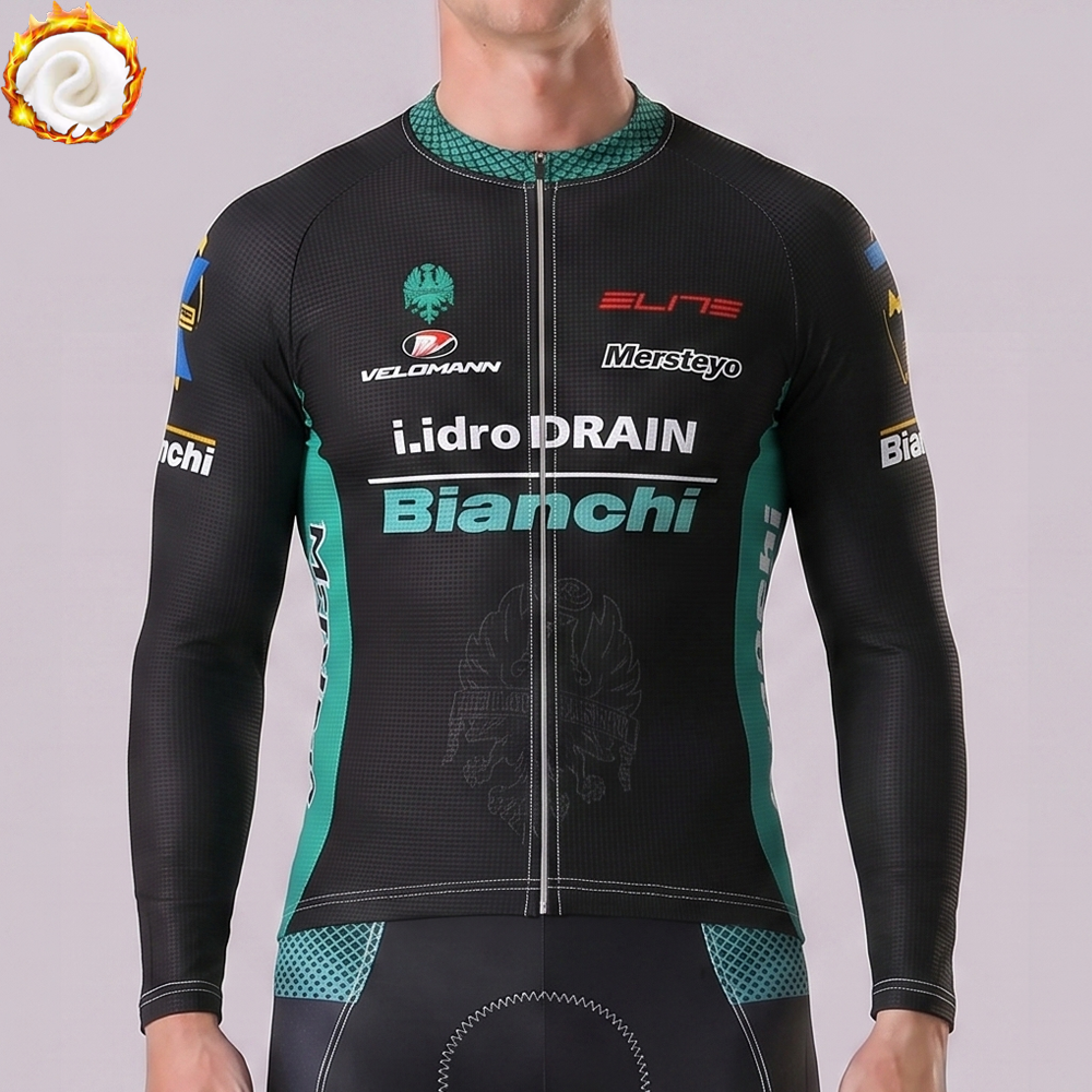 Black Bianchi Fleece Long Cycling Jersey