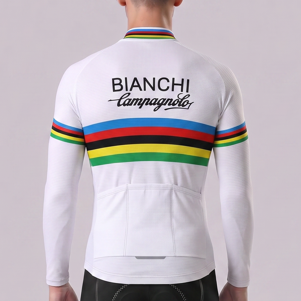 Stripes White Bianchi Long Sleeves Cycling Jersey