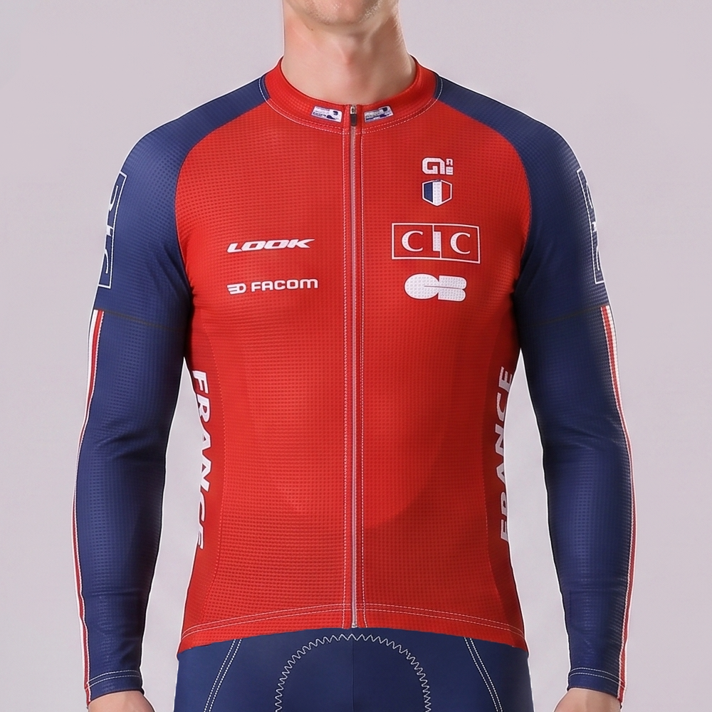 France Red Long Sleeves Cycling Jersey