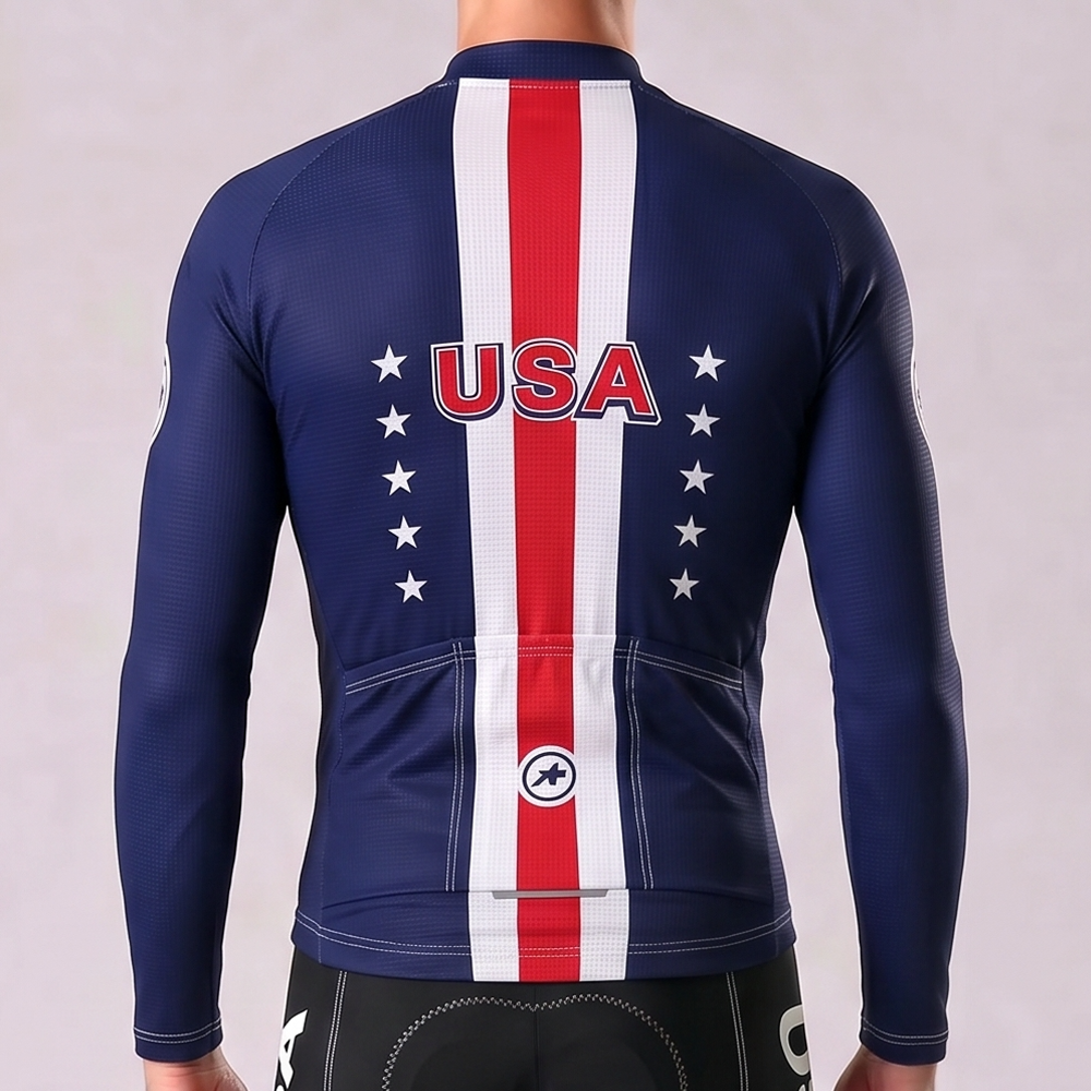 United States Blue Fleece Long Cycling Jersey