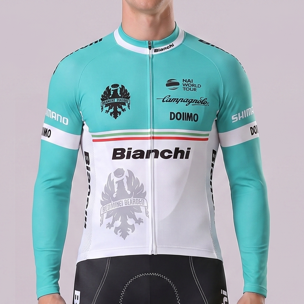 Blue Bianchi Long Sleeves Cycling Jersey