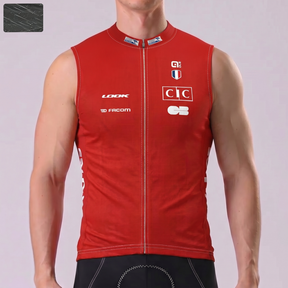 France Red Windproof Sleeveless Cycling Jersey