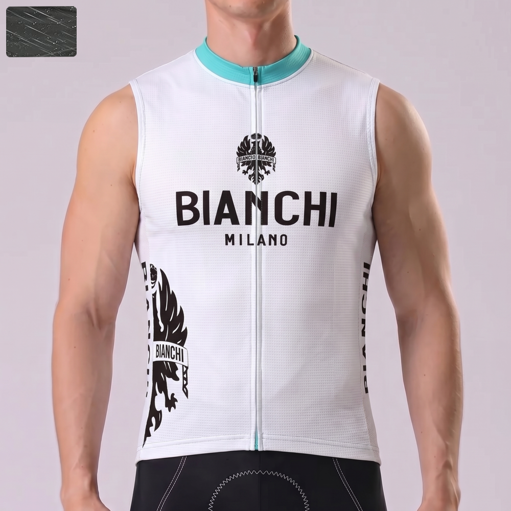 White Bianchi Windproof Sleeveless Cycling Jersey