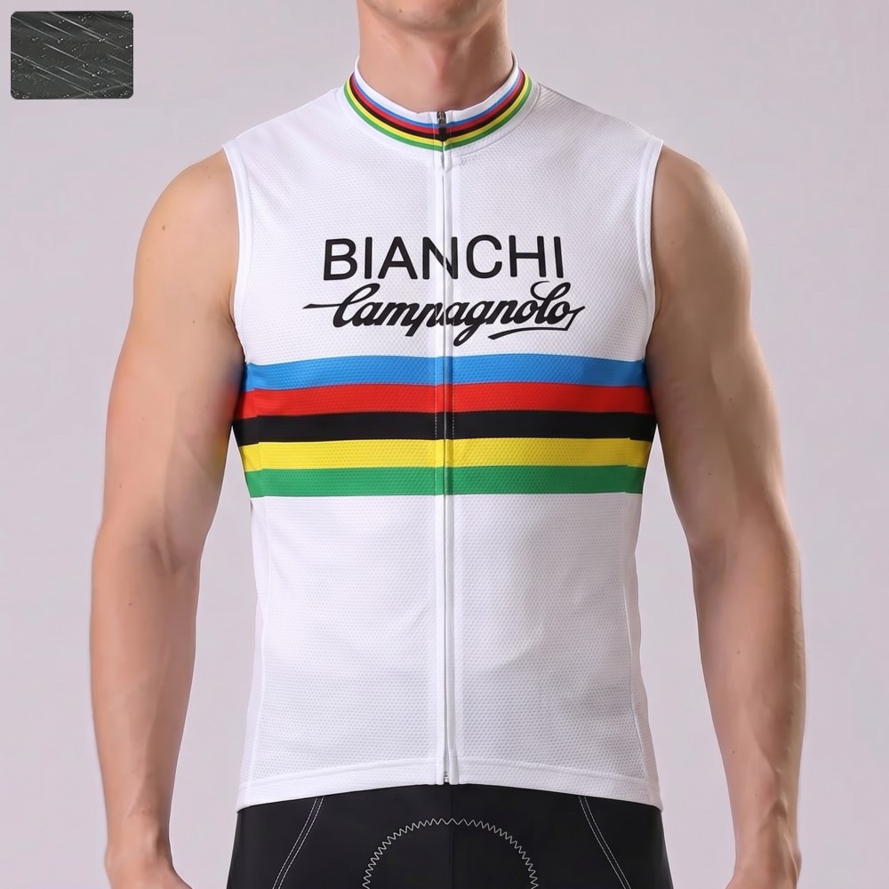 Stripes White Bianchi Windproof Sleeveless Cycling Jersey