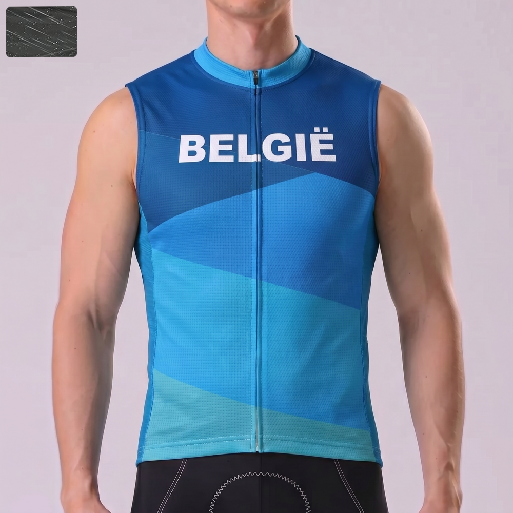 Belgium Blue Windproof Sleeveless Cycling Jersey