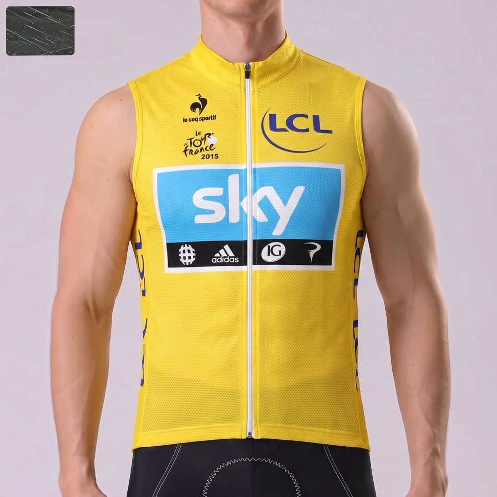 2015 Sky Yellow Windproof Sleeveless Cycling Jersey