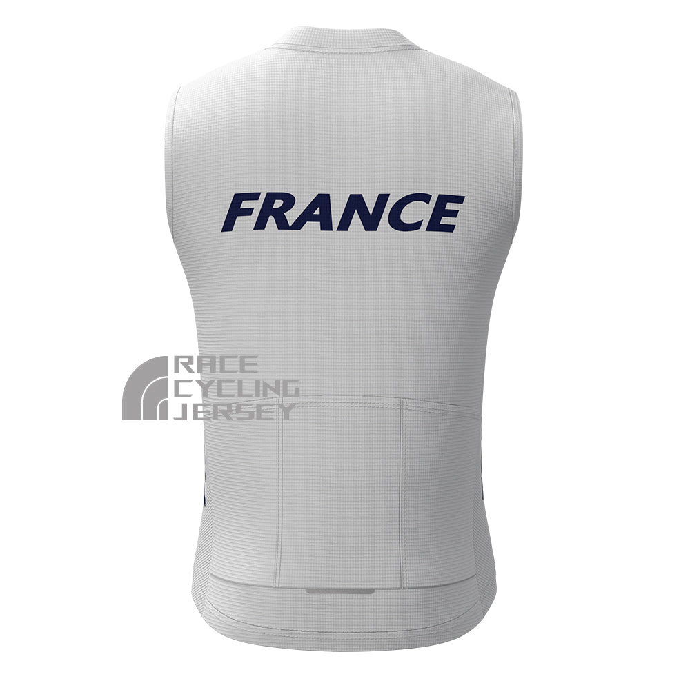 France White Fleece Sleeveless Cycling Jersey