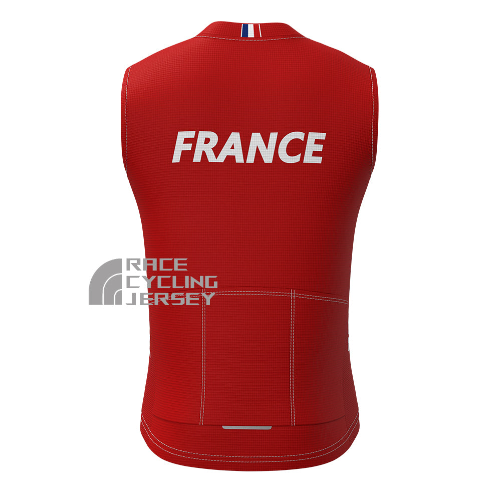 France Red Fleece Sleeveless Cycling Jersey