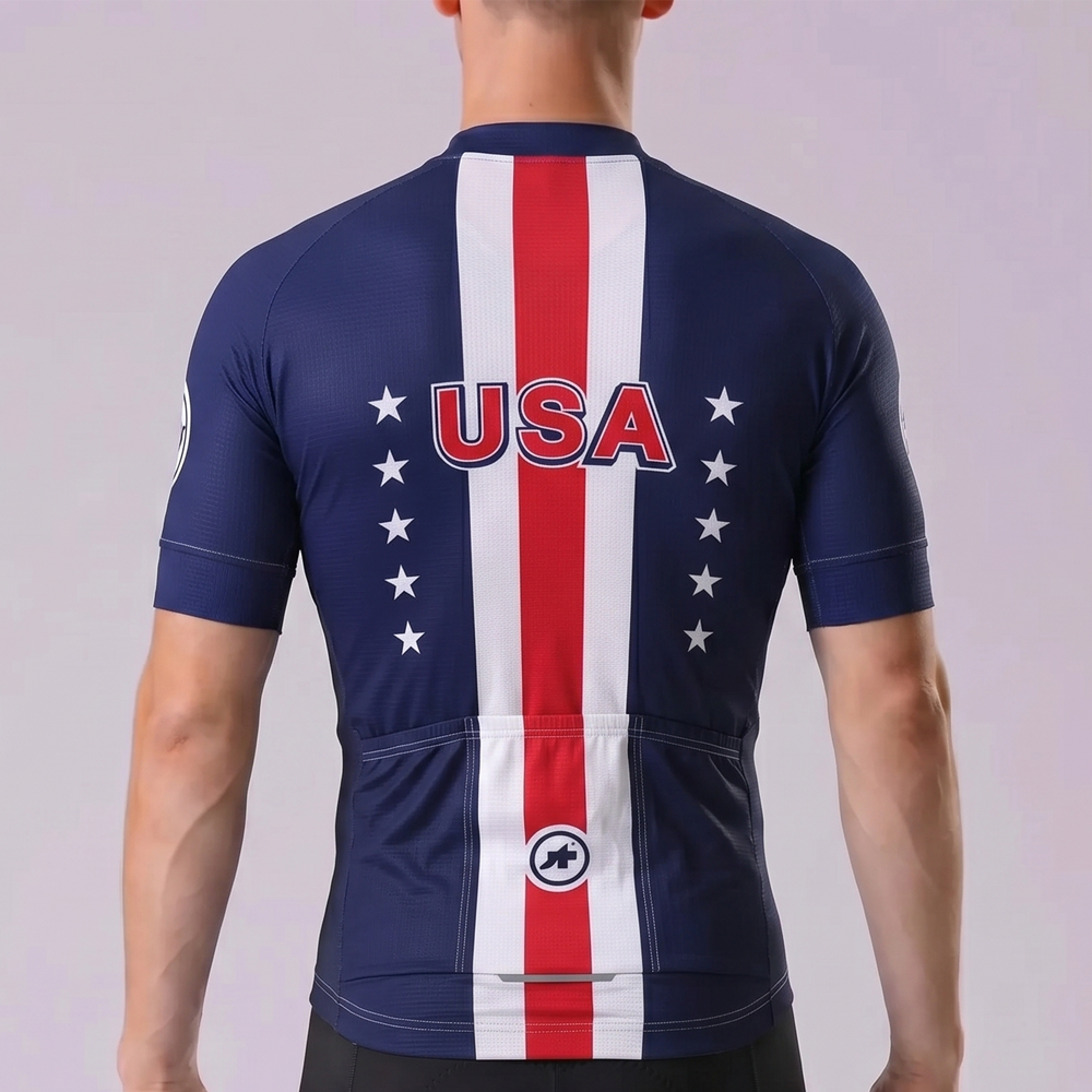 United States Blue Short Sleeves Cycling Jersey