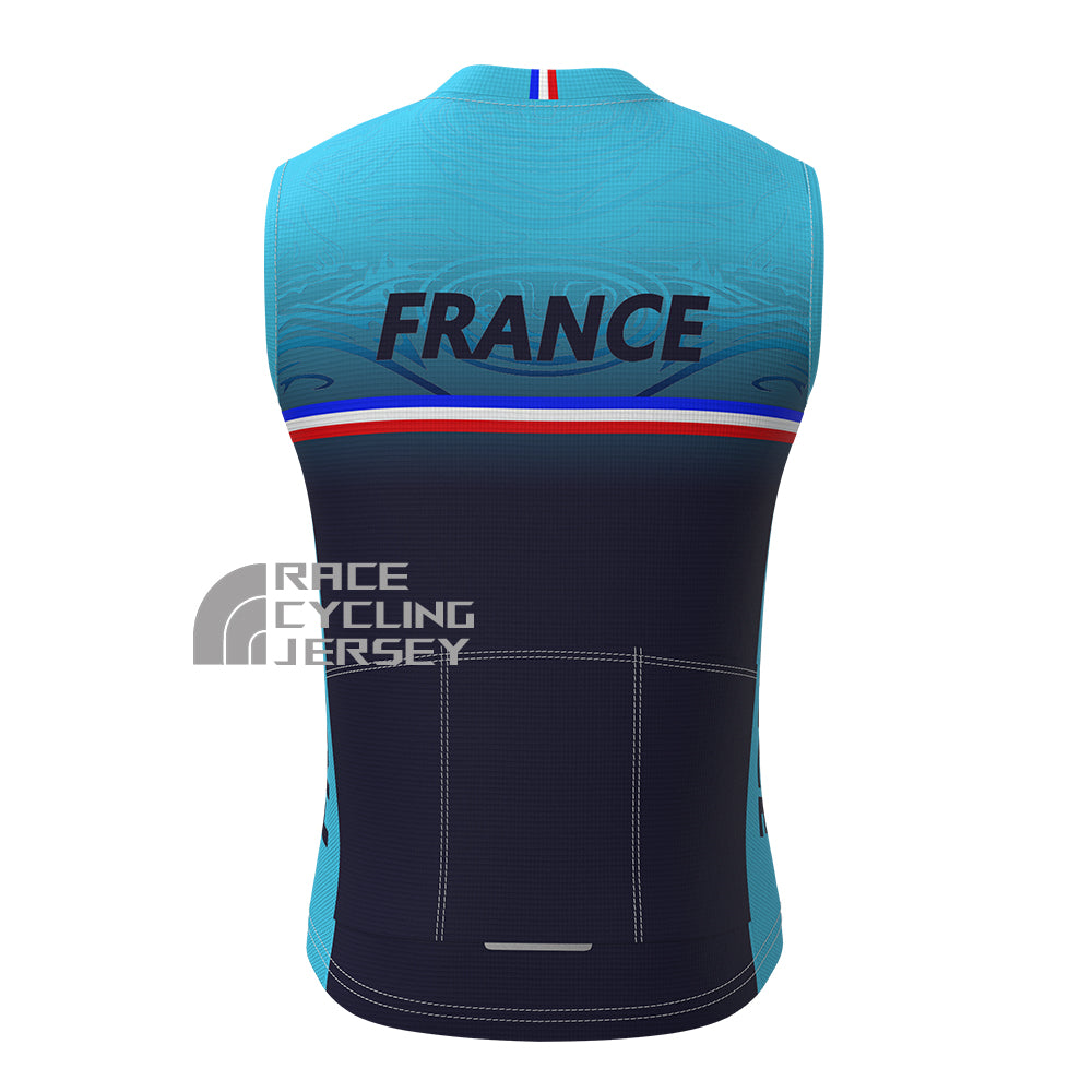 France Deep Blue Fleece Sleeveless Cycling Jersey