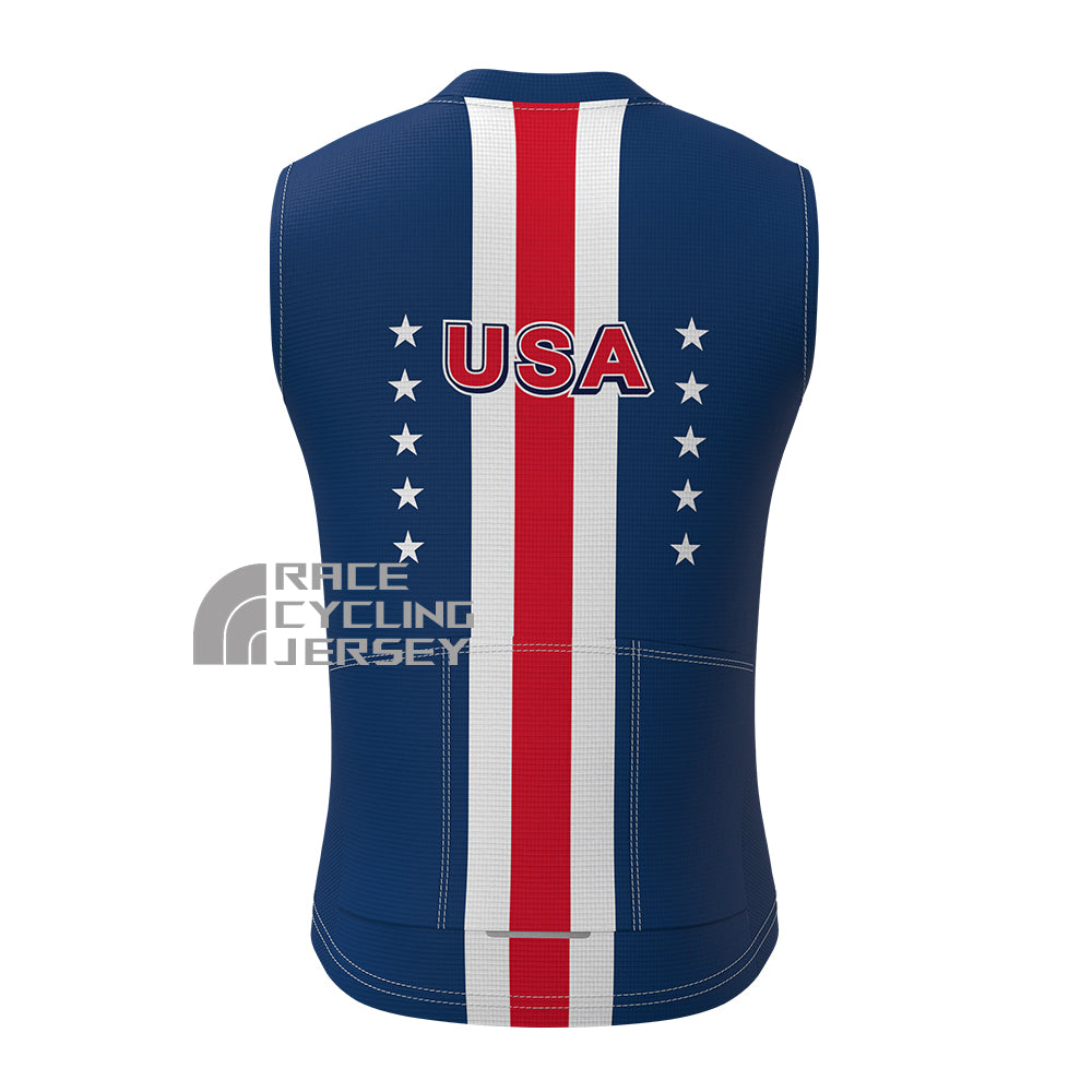 USA Blue Fleece Sleeveless Cycling Jersey