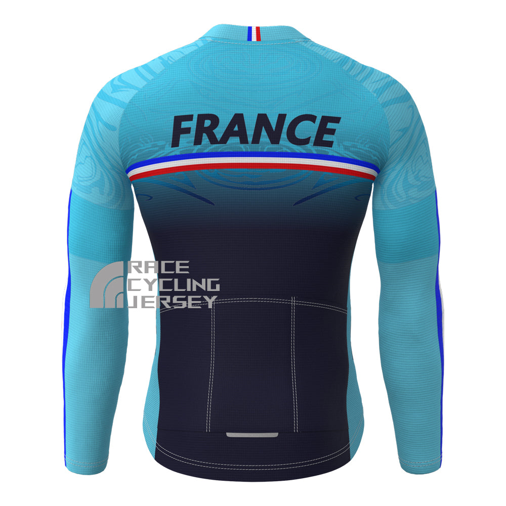 France Deep Blue Fleece Long Cycling Jersey