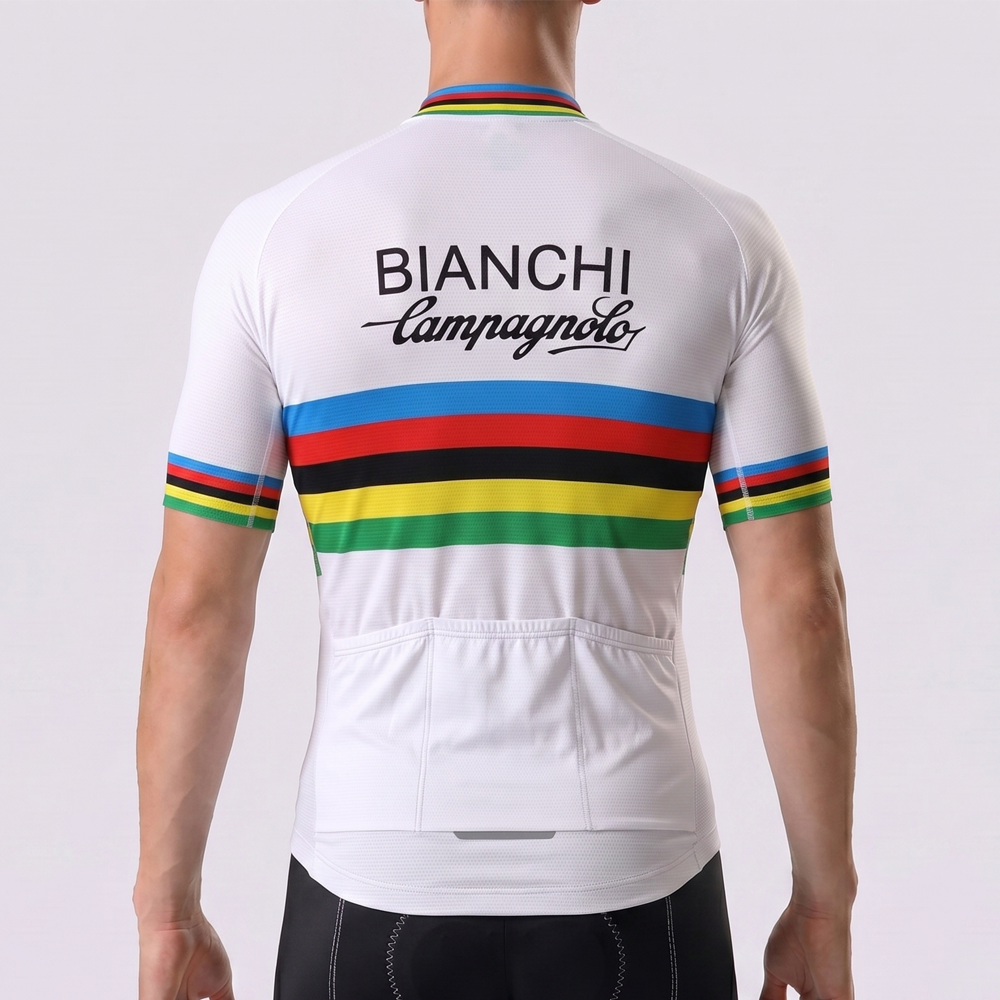 Stripes White Bianchi Short Sleeves Cycling Jersey