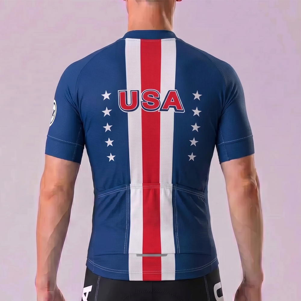 USA Blue Short Sleeves Cycling Jersey