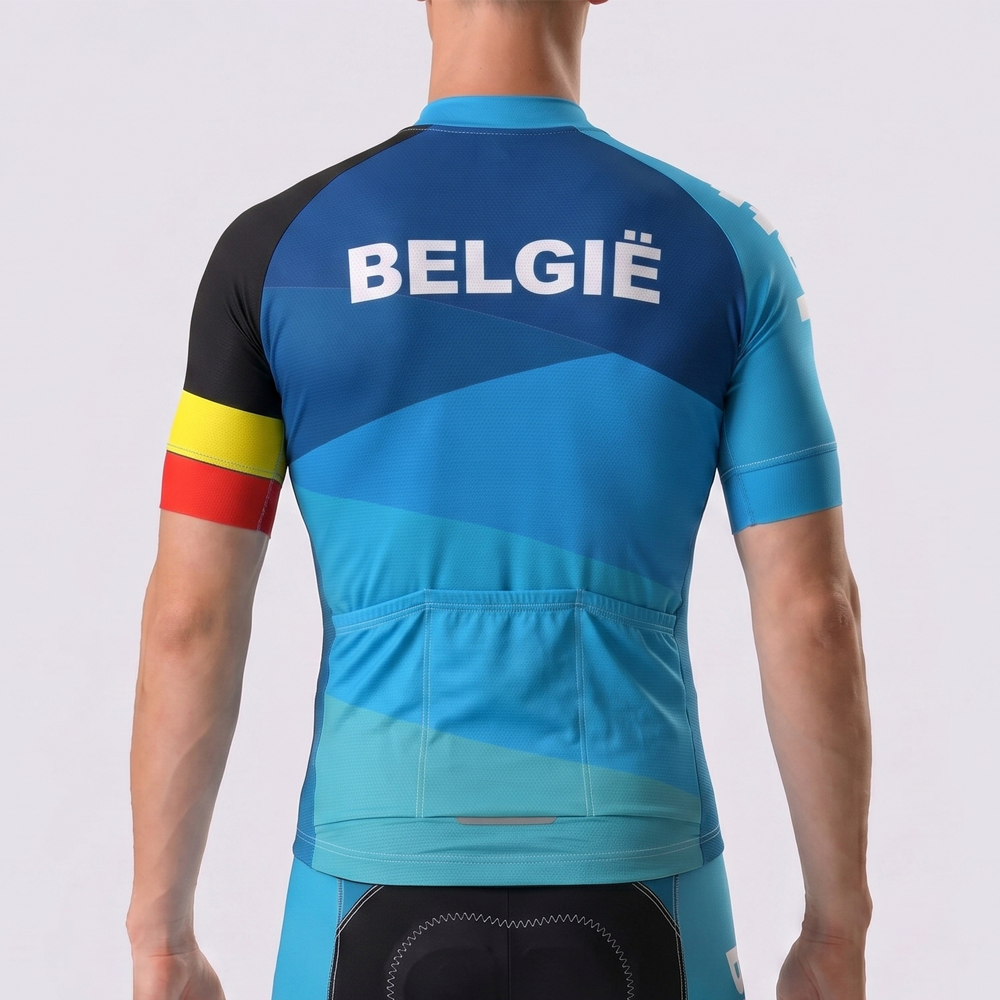 Belgium Blue Short Sleeves Cycling Jersey