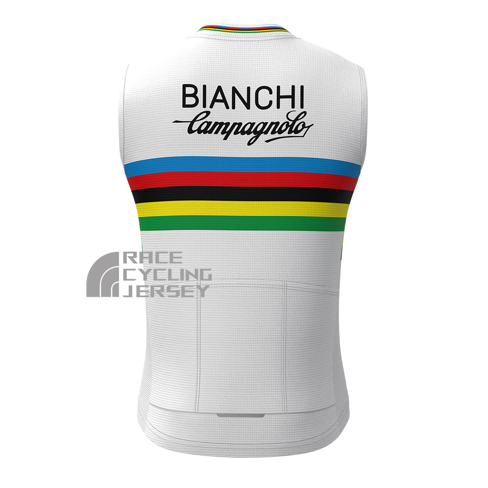 Stripes White Bianchi Fleece Sleeveless Cycling Jersey