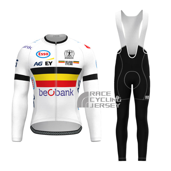 Belgium White Long Sleeves Cycling Kits