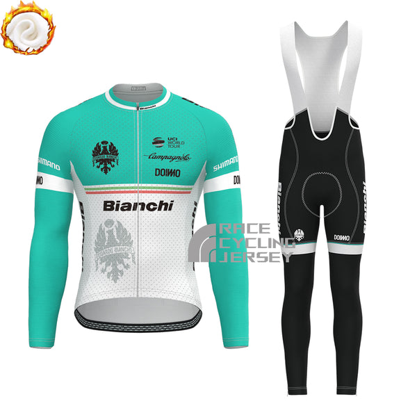Blue Bianchi Fleece Long Sleeves Cycling Kits