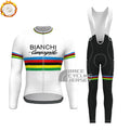 Stripes White Bianchi Fleece Long Sleeves Cycling Kits