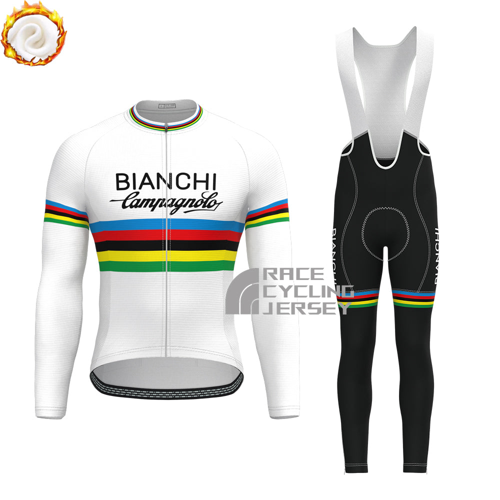 Stripes White Bianchi Fleece Long Sleeves Cycling Kits
