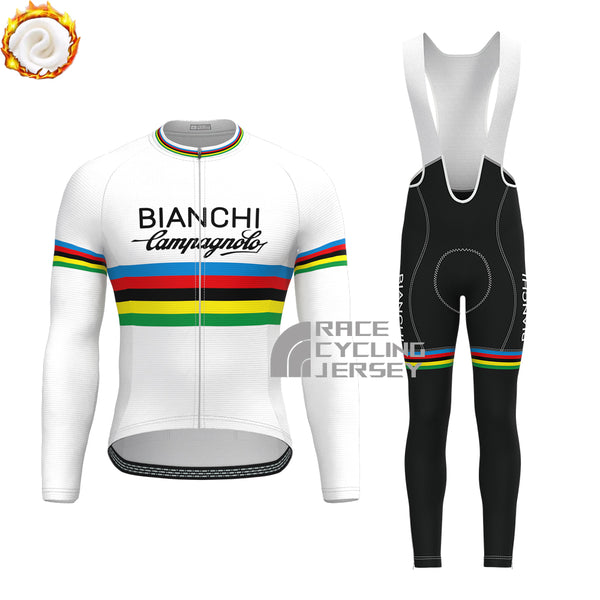 Stripes White Bianchi Fleece Long Sleeves Cycling Kits