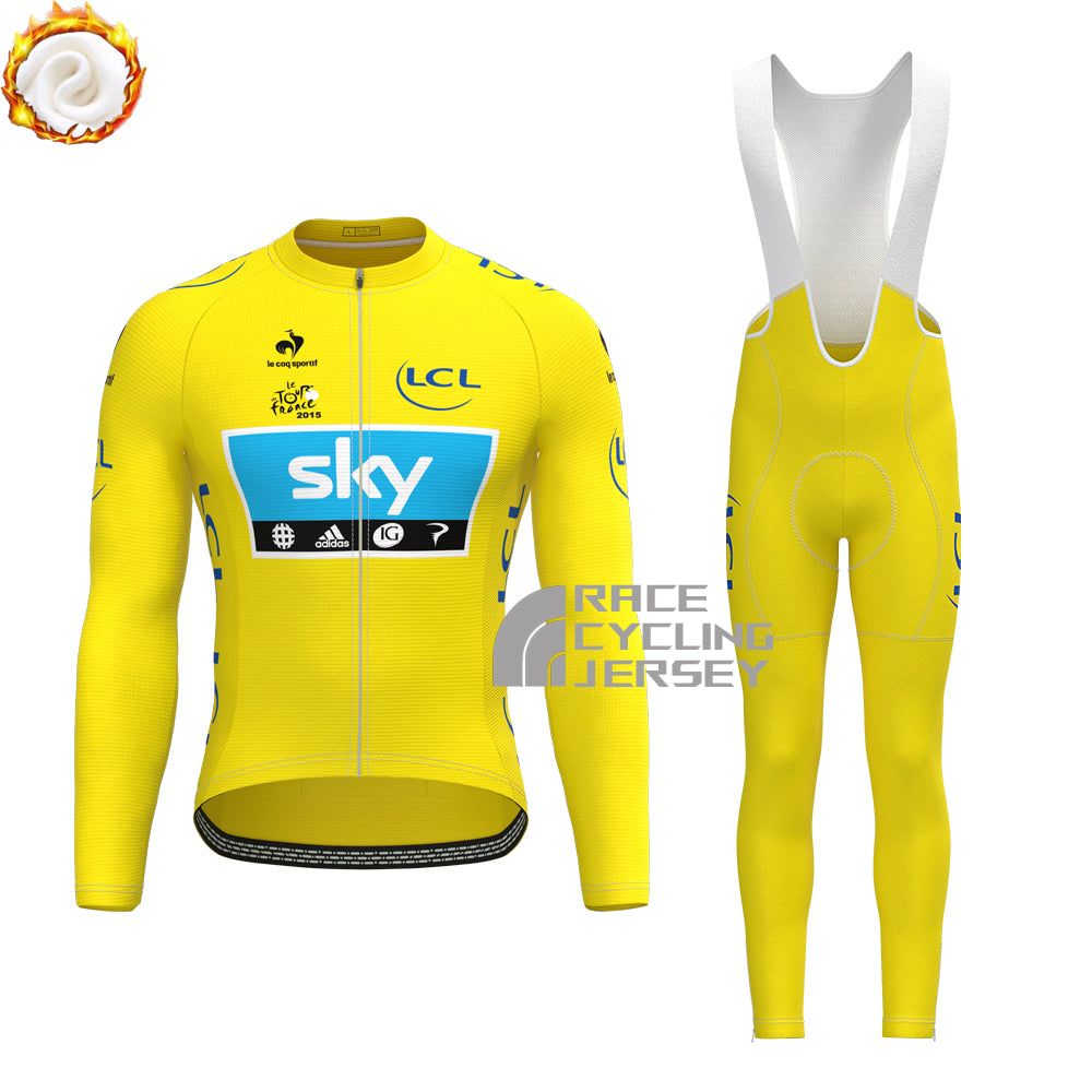 2015 Sky Yellow Fleece Long Sleeves Cycling Kits