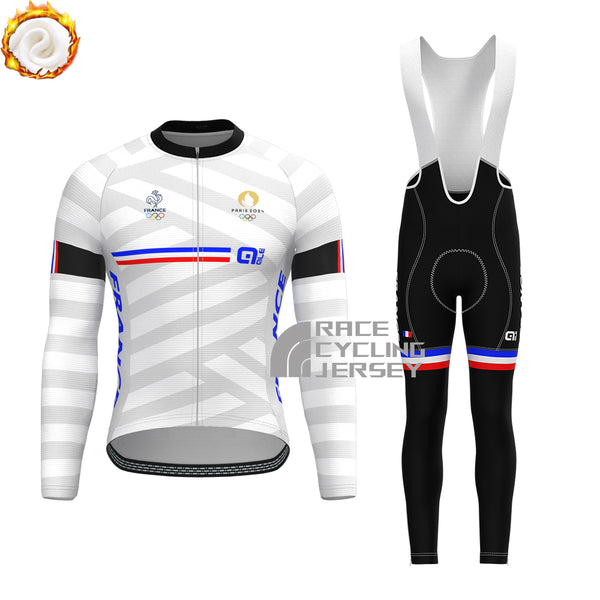 France Stripes Fleece Long Sleeves Cycling Kits
