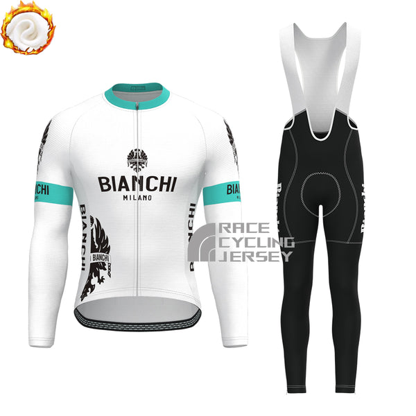 White Bianchi Fleece Long Sleeves Cycling Kits