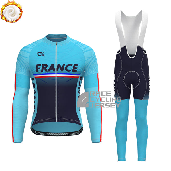 France Deep Blue Fleece Long Sleeves Cycling Kits