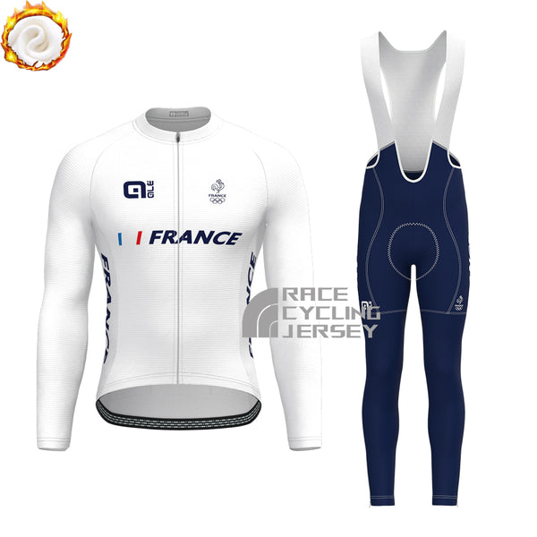 France White Fleece Long Sleeves Cycling Kits