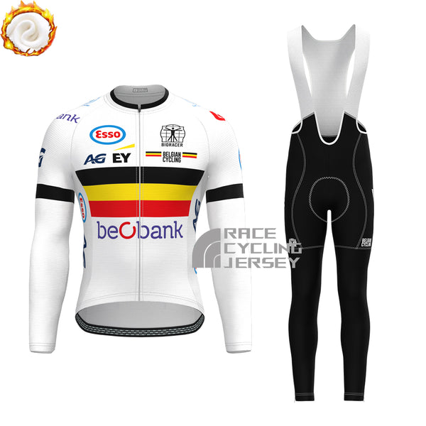 Belgium White Fleece Long Sleeves Cycling Kits