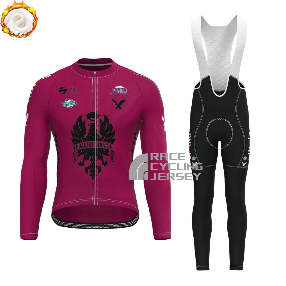Red Bianchi Fleece Long Sleeves Cycling Kits