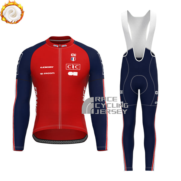 France Red Fleece Long Sleeves Cycling Kits